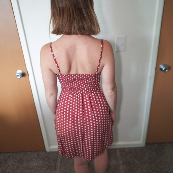 Burnt Orange Polka Dot Peek-a-Boo Dress - Picture 2 of 3